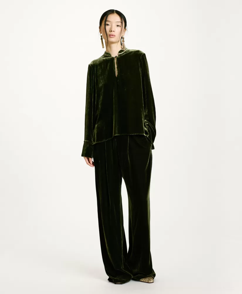 BLUSA AISU IN VELLUTO MISTO SETA LISCIO-VERDE MATCHA-Momoni Discount