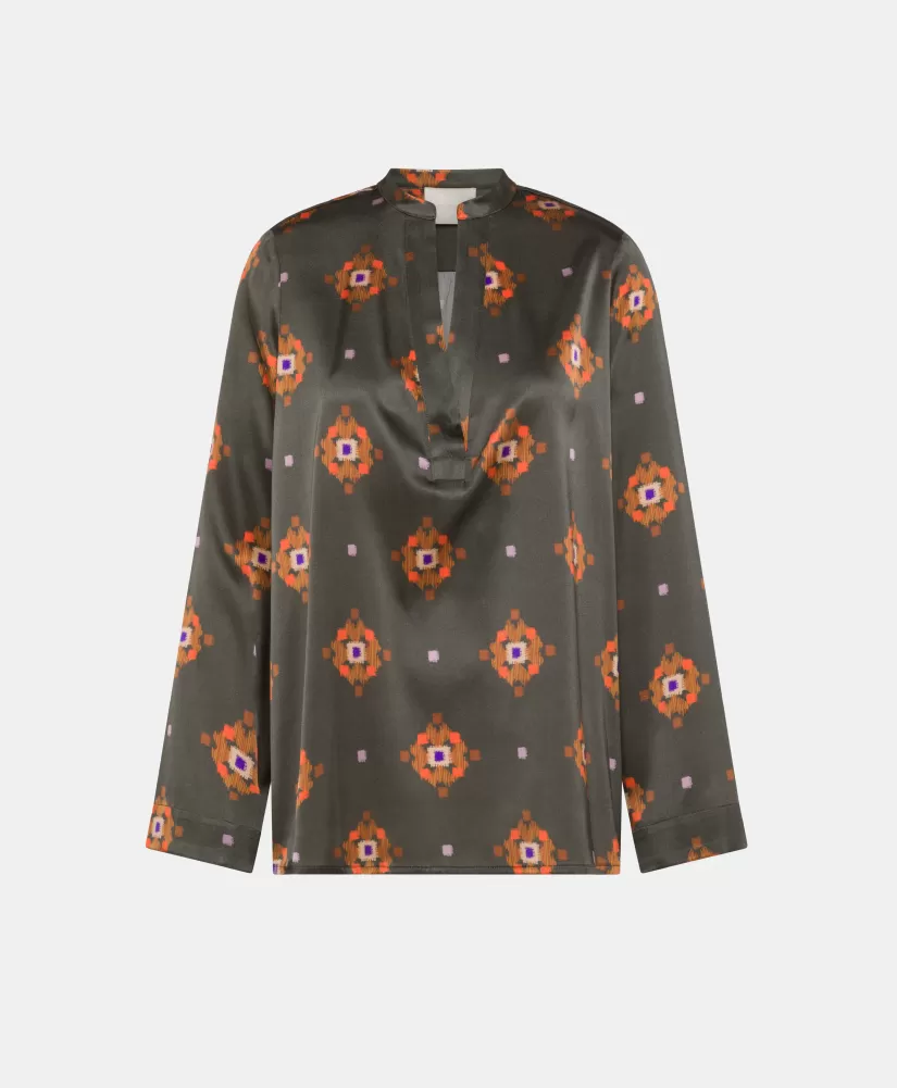 BLUSA ATLANTA IN RASO STRETCH STAMPATO--Momoni Flash Sale