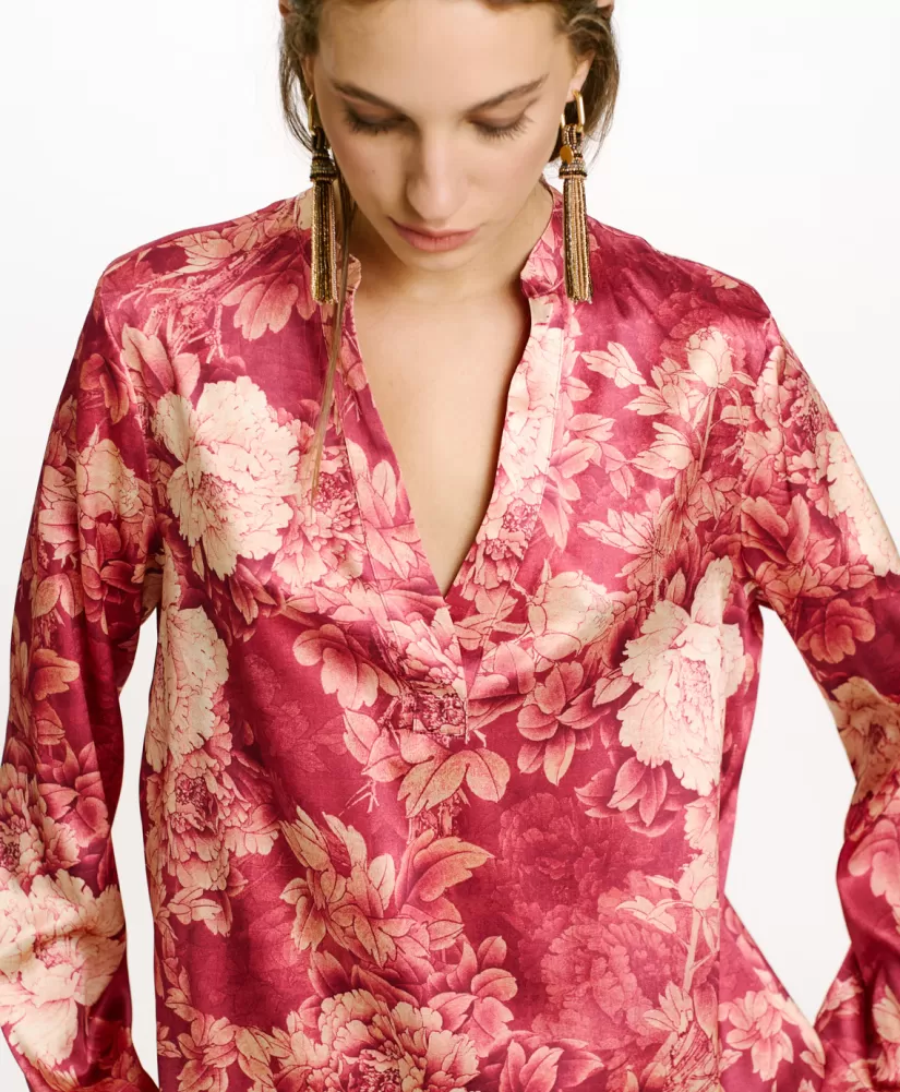 BLUSA ATLANTA IN RASO STRETCH STAMPATO--Momoni Hot