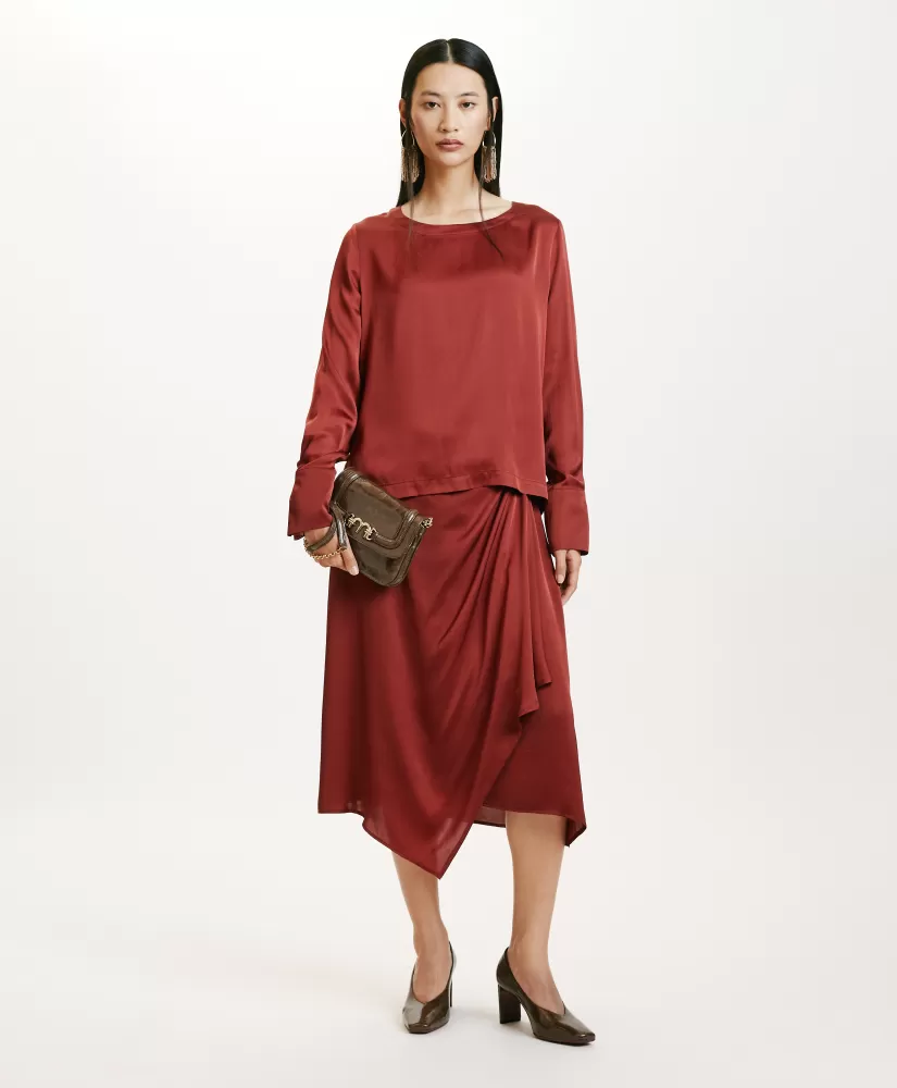 BLUSA KENTA IN SETA LAVATA-MOSTO D'UVA-Momoni Shop