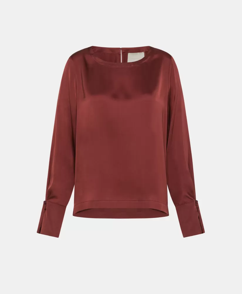 BLUSA KENTA IN SETA LAVATA-MOSTO D'UVA-Momoni Shop