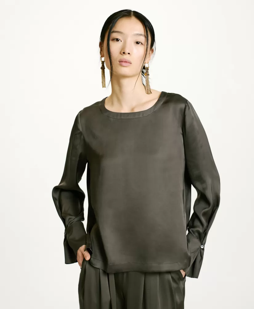 BLUSA KENTA IN SETA LAVATA-VERDE MILITARE-Momoni Discount