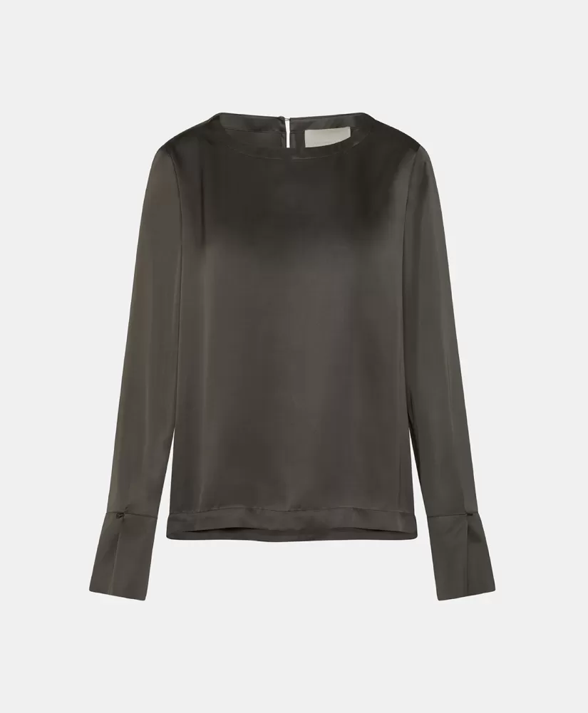 BLUSA KENTA IN SETA LAVATA-VERDE MILITARE-Momoni Discount