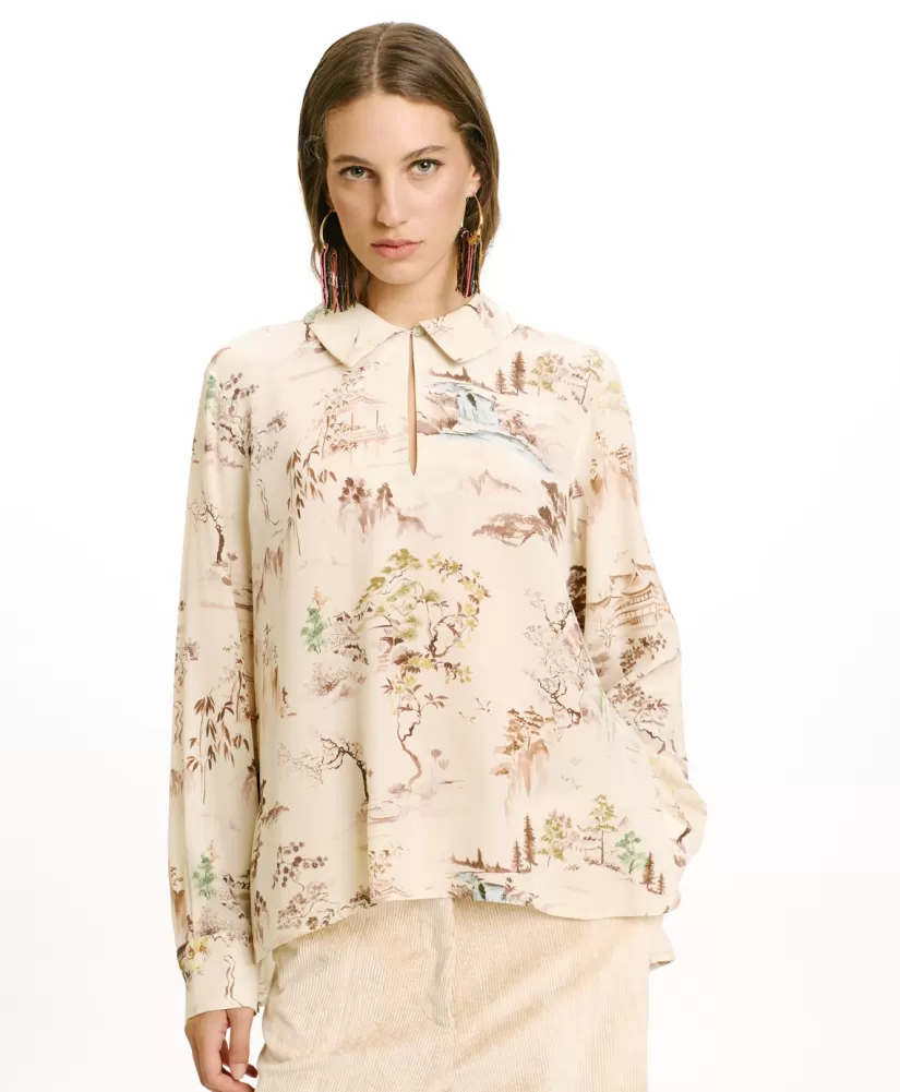 BLUSA SACHI IN CREPE DE CHINE STAMPATO--Momoni Outlet