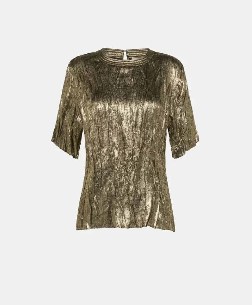 BLUSA SHOGA PLISSE' IN LAMINATO FLUIDO -ORO SCURO-Momoni Outlet
