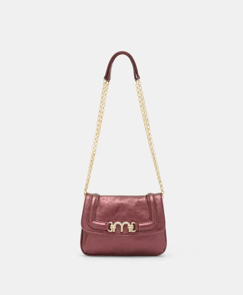 BORSA MIMI' FLORE IN ECOPELLE LAMINATA-MOSTO D'UVA-Momoni Online