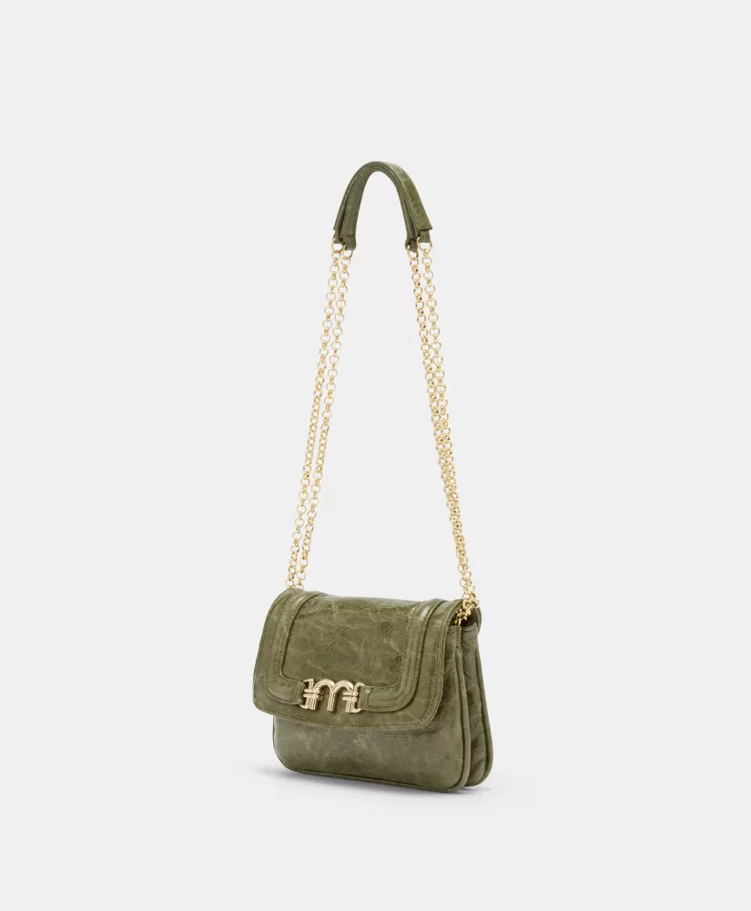 BORSA MIMI' FLORE IN PELLE NAPLAK-VERDE OLIVA-Momoni Best