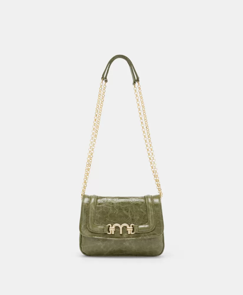 BORSA MIMI' FLORE IN PELLE NAPLAK-VERDE OLIVA-Momoni Best
