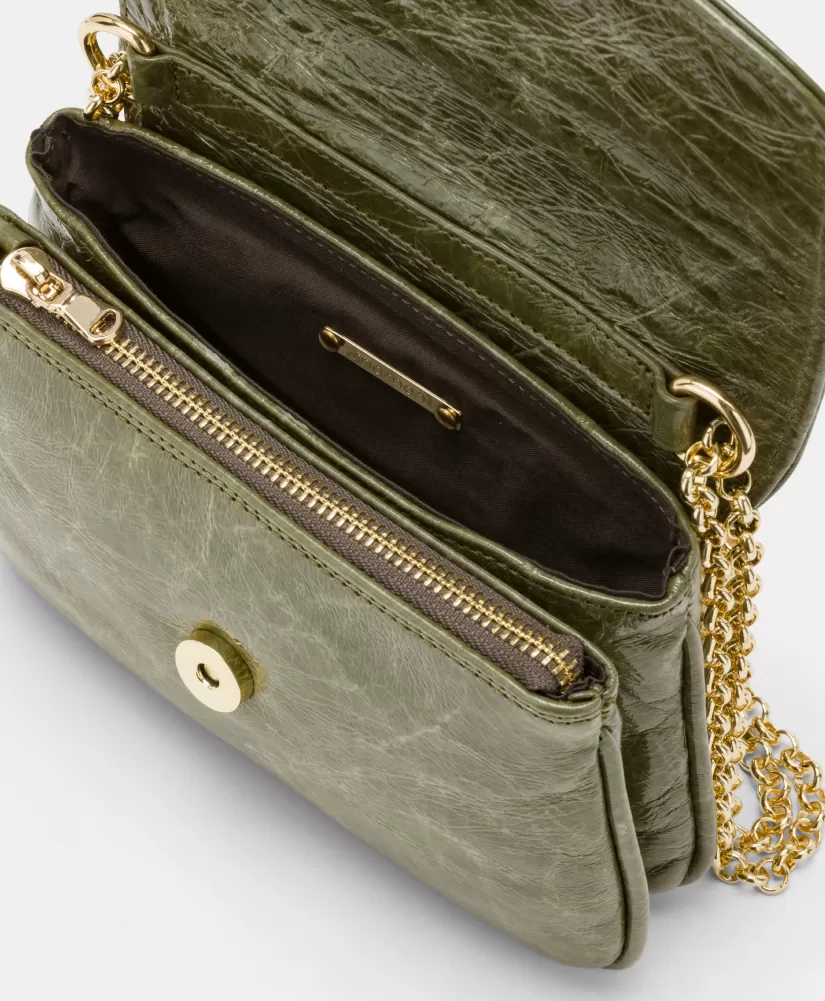 BORSA MIMI' FLORE IN PELLE NAPLAK-VERDE OLIVA-Momoni Best