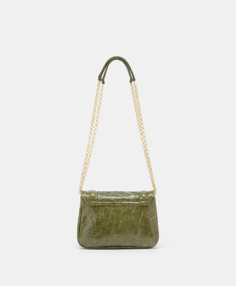 BORSA MIMI' FLORE IN PELLE NAPLAK-VERDE OLIVA-Momoni Best