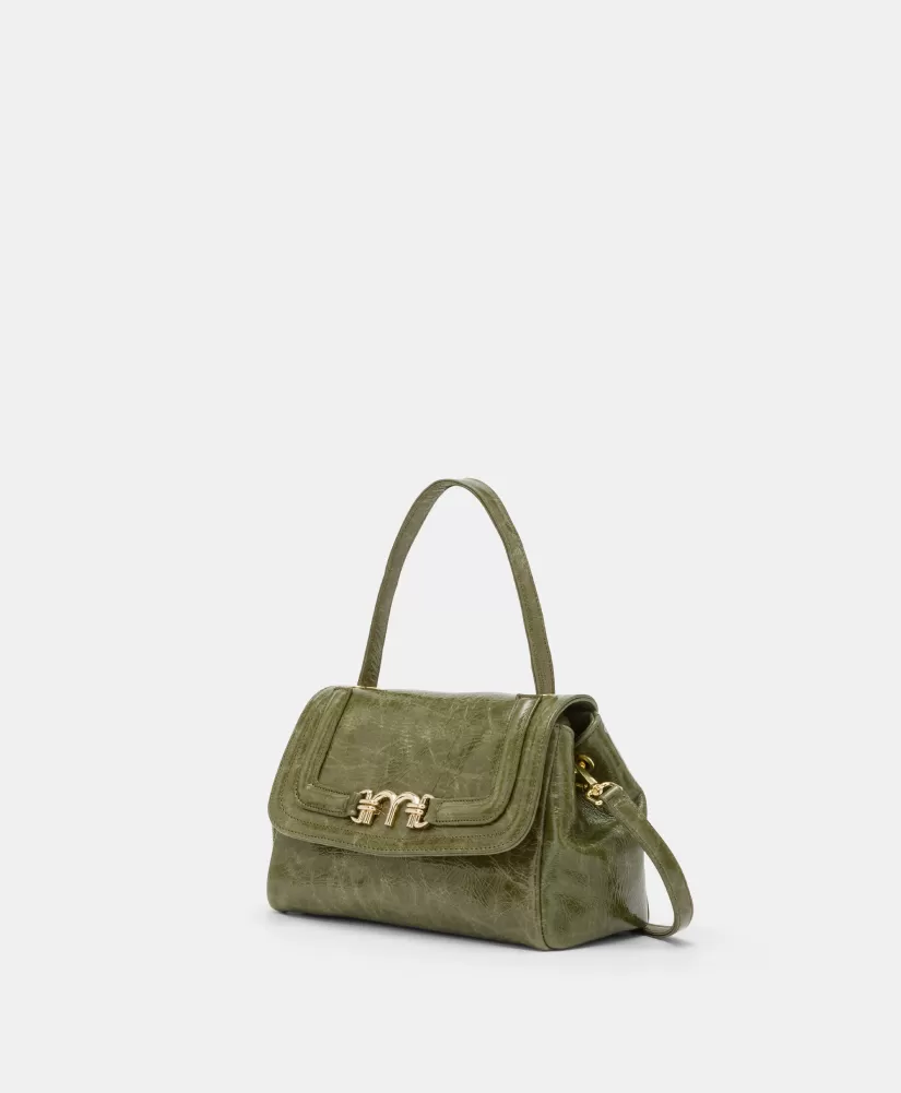 BORSA PETIT FLORE IN PELLE NAPLAK-VERDE OLIVA-Momoni Best Sale