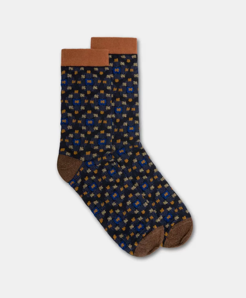 CALZINI BENRI IN CALZINO JACQUARD-BLU MULTICOLORE-Momoni Clearance