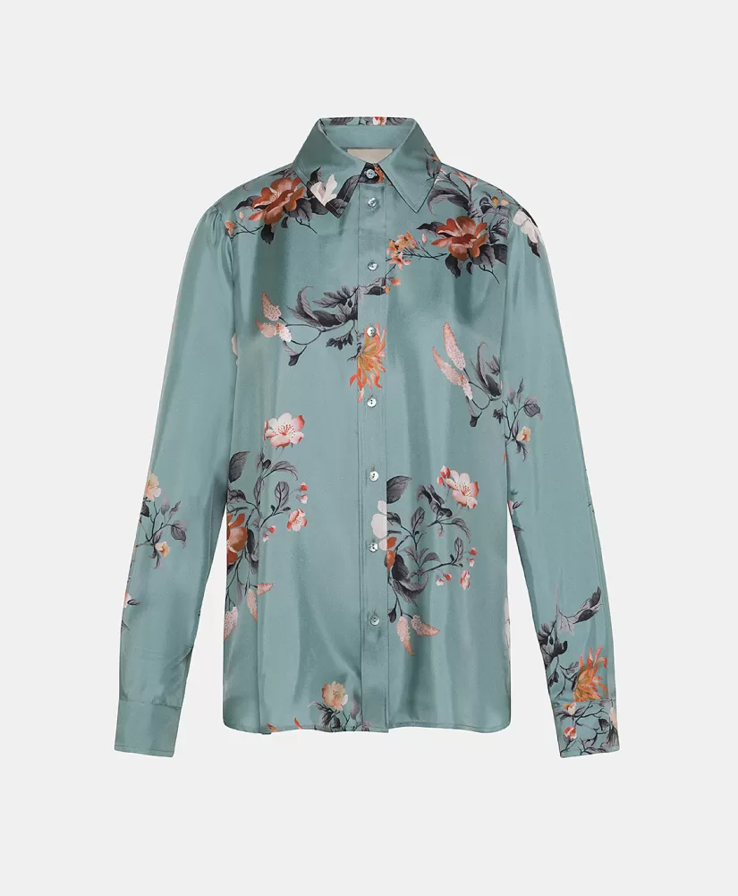 CAMICIA ARLES IN TWILL DI SETA STAMPATO - AZZURRO/TABACCO-Momoni Best