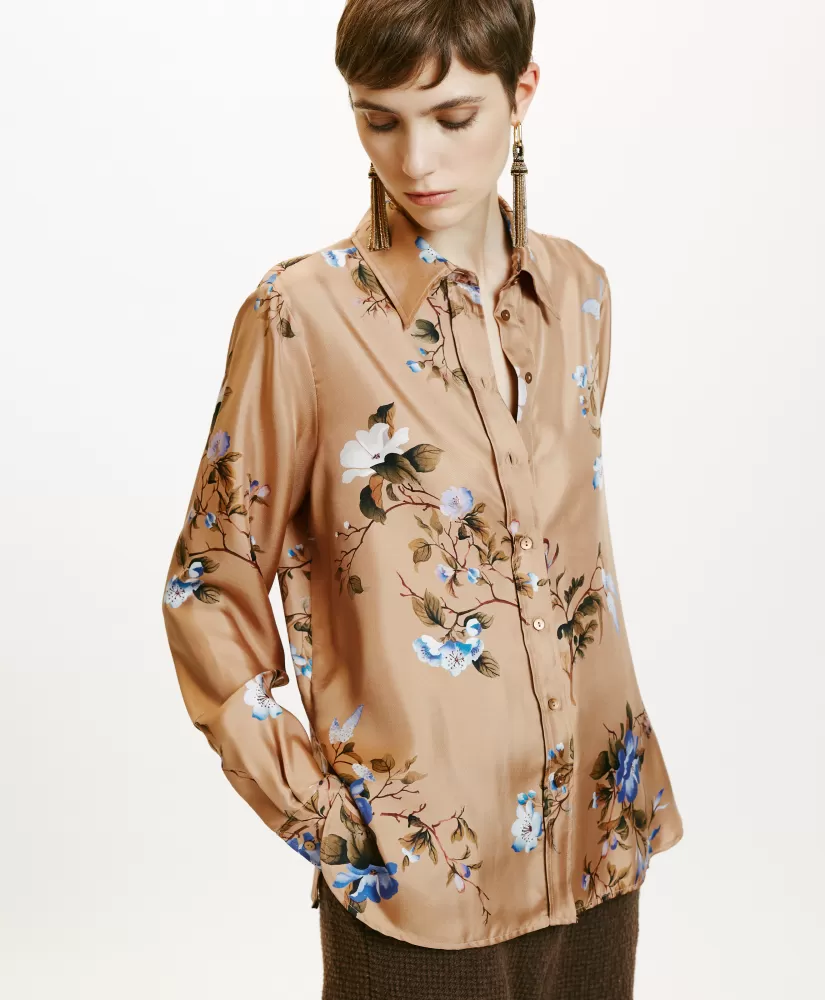CAMICIA ARLES IN TWILL DI SETA STAMPATO--Momoni Clearance