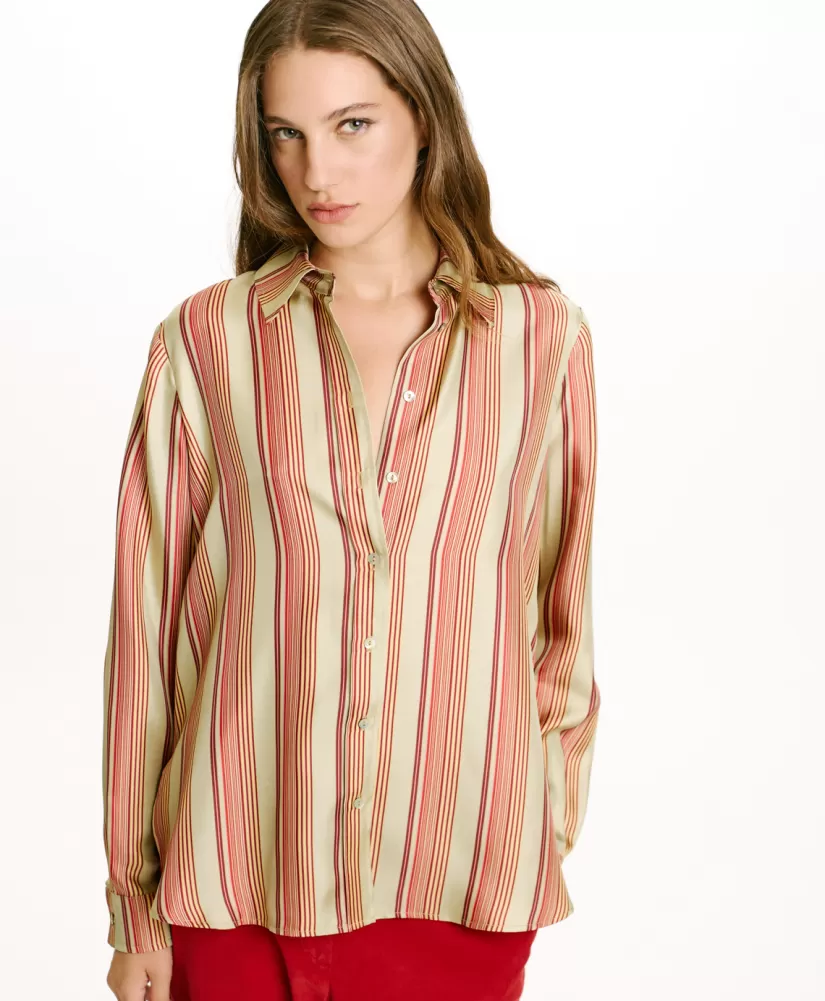 CAMICIA ARLES IN TWILL DI SETA STAMPATO-VERDE ACQUA/ROSSO-Momoni Clearance