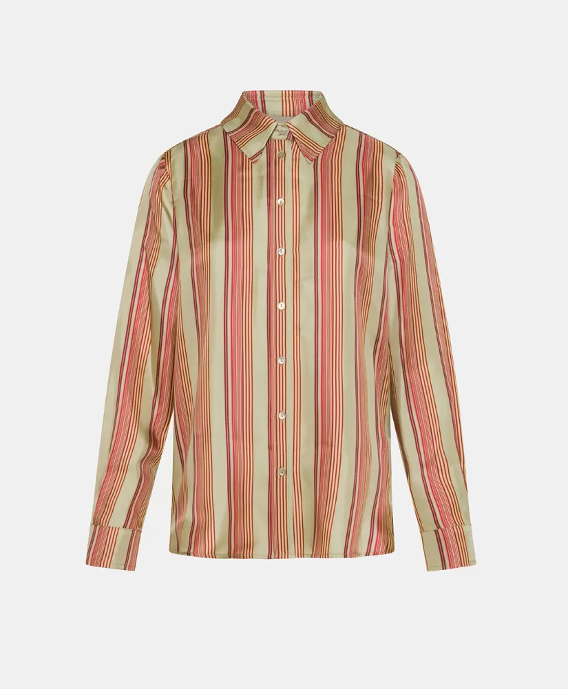CAMICIA ARLES IN TWILL DI SETA STAMPATO-VERDE ACQUA/ROSSO-Momoni Clearance