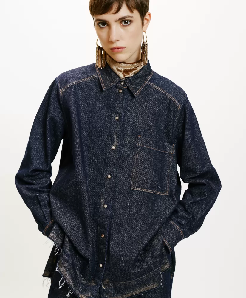 CAMICIA AURA IN DENIM LAMINATO--Momoni Sale