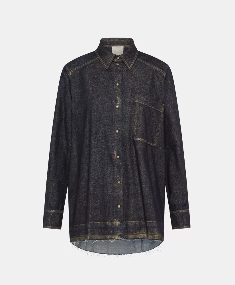 CAMICIA AURA IN DENIM LAMINATO--Momoni Sale