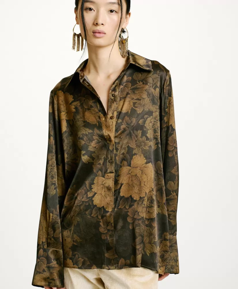 CAMICIA HAKINARI IN RASO STRETCH STAMPATO--Momoni Hot
