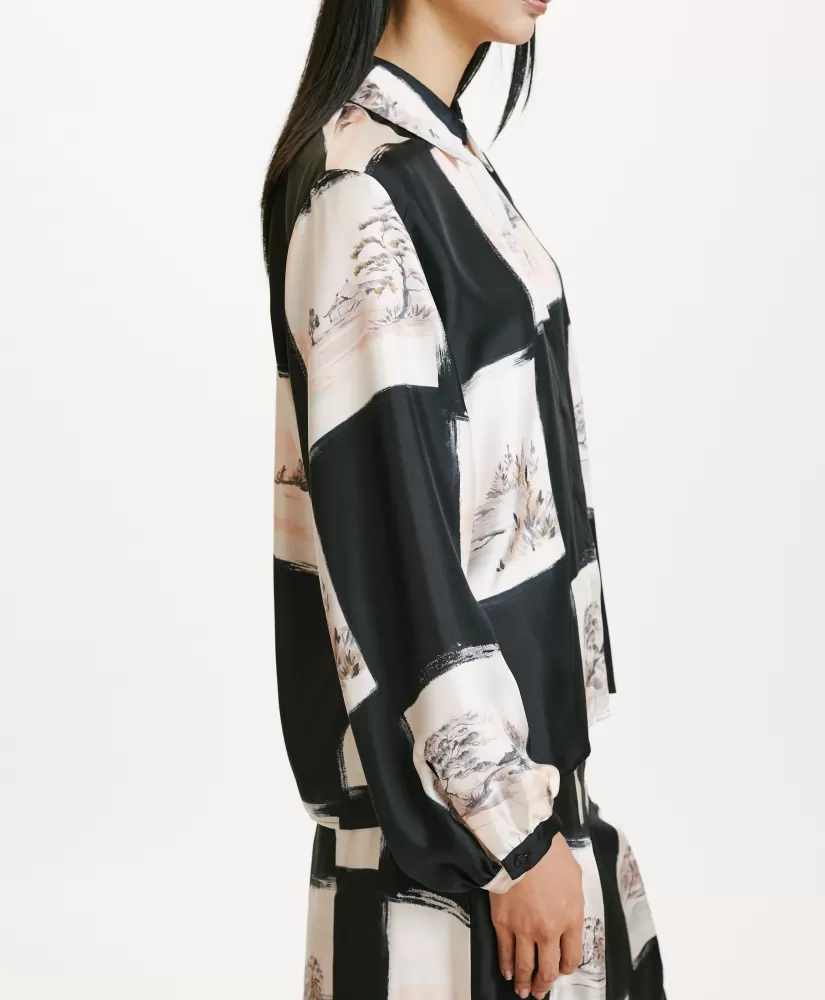 CAMICIA ICHIGO IN TWILL DI SETA STAMPATO-MULTICOLORE NERO-Momoni Cheap
