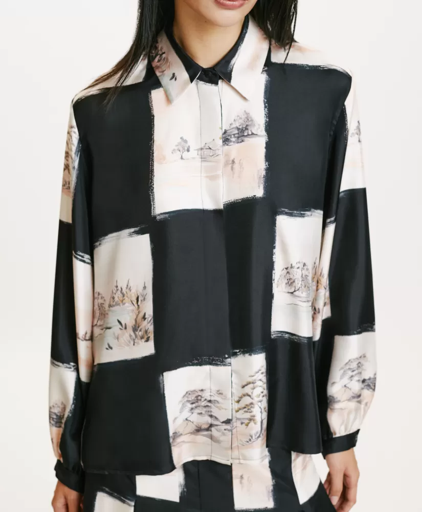 CAMICIA ICHIGO IN TWILL DI SETA STAMPATO-MULTICOLORE NERO-Momoni Cheap