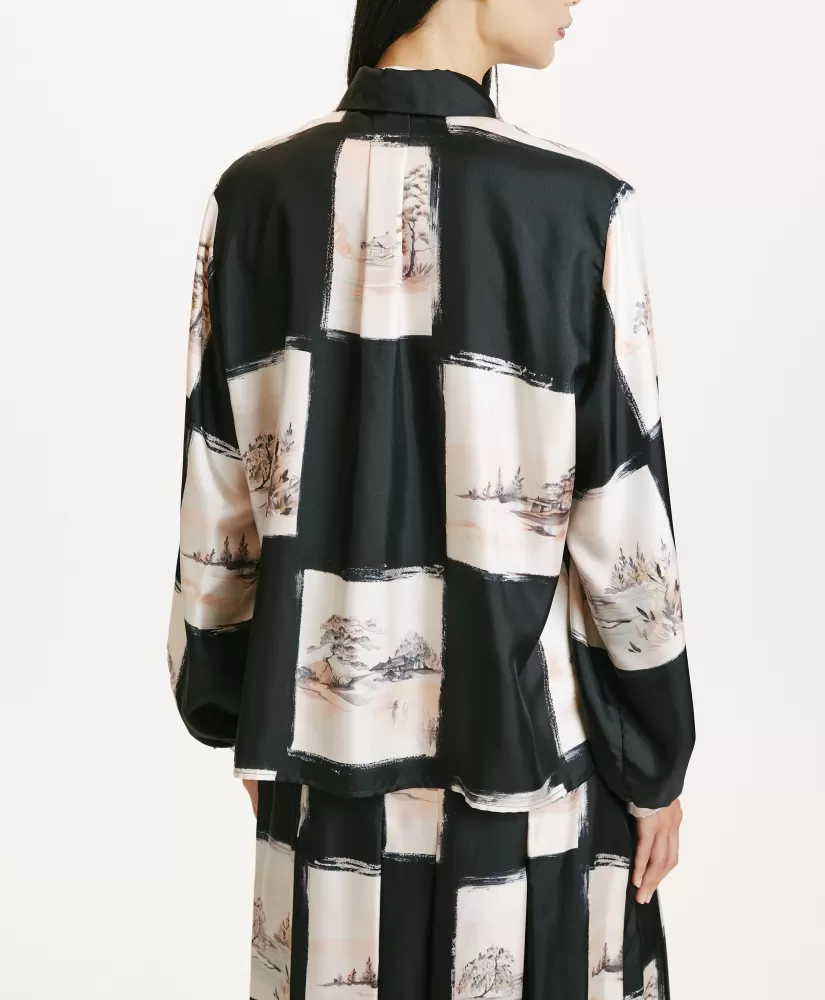 CAMICIA ICHIGO IN TWILL DI SETA STAMPATO-MULTICOLORE NERO-Momoni Cheap