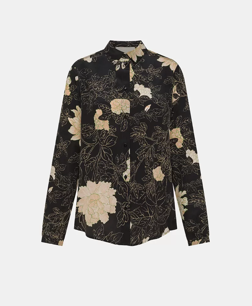CAMICIA MEUDON IN CREPE DE CHINE STAMPATO-NERO/ROSA CIPRIA-Momoni Fashion