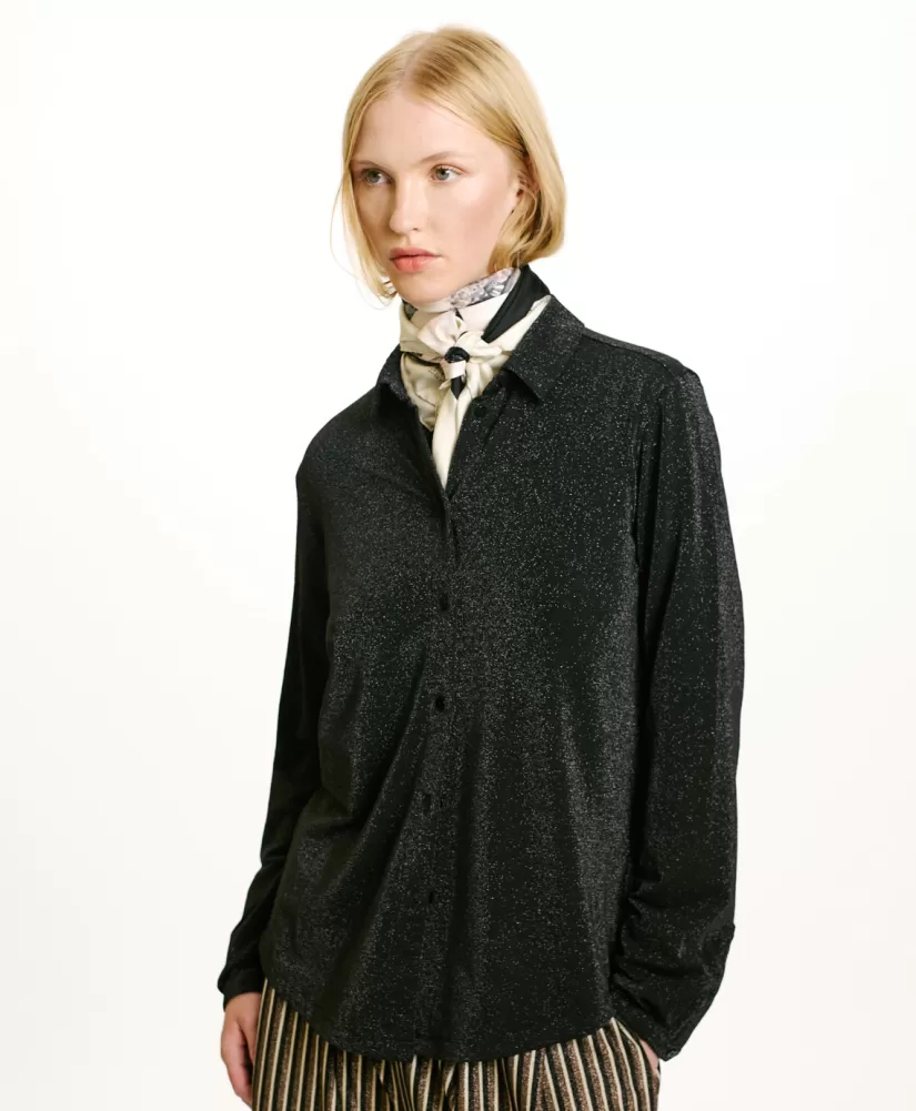 CAMICIA MEUDON IN JERSEY LUREX -GRIGIO CARBONE-Momoni Best Sale