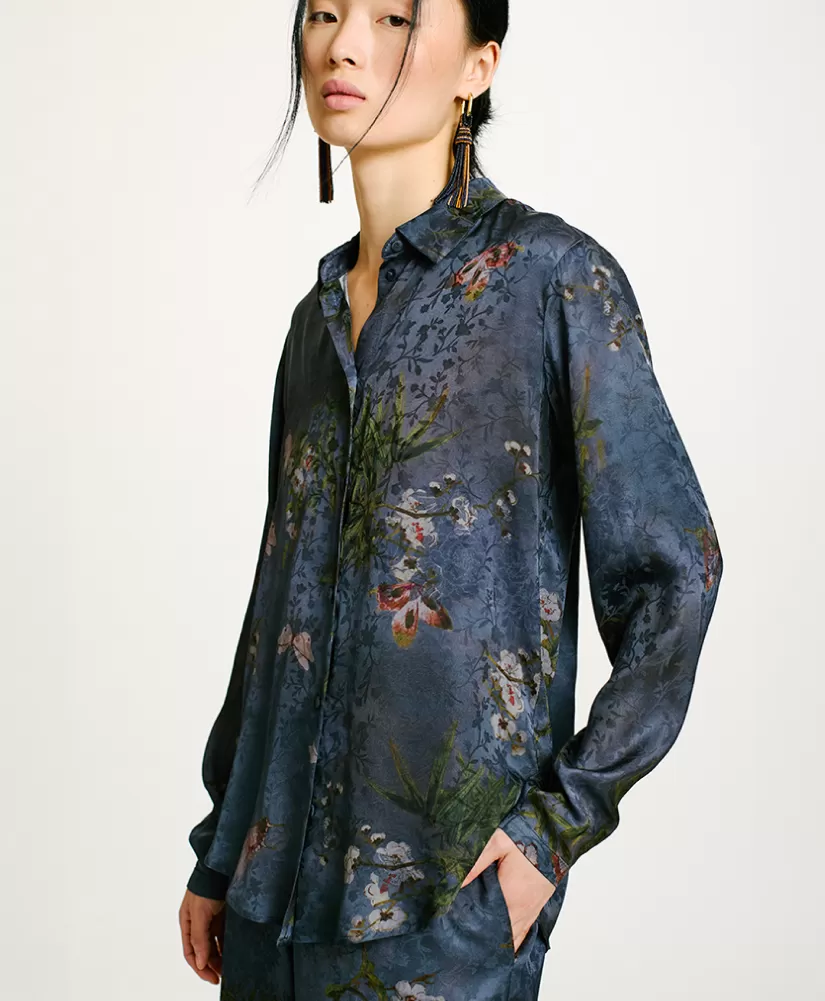 CAMICIA MEUDON IN VISCOSA JACQUARD STAMPATA-MULTICOLORE GRIGIO POLVERE-Momoni Outlet
