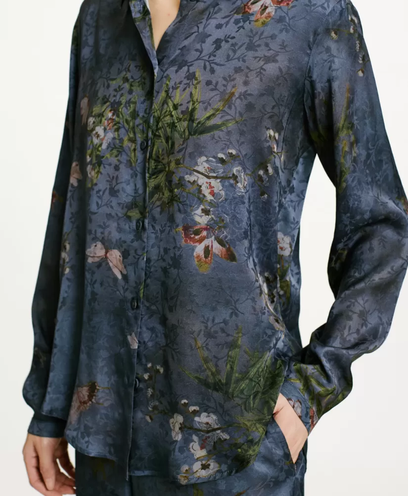 CAMICIA MEUDON IN VISCOSA JACQUARD STAMPATA-MULTICOLORE GRIGIO POLVERE-Momoni Outlet