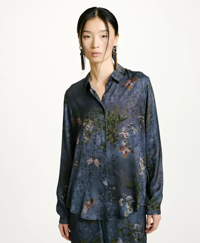 CAMICIA MEUDON IN VISCOSA JACQUARD STAMPATA-MULTICOLORE GRIGIO POLVERE-Momoni Outlet