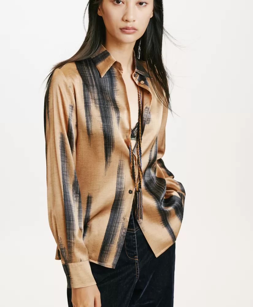 CAMICIA SIMON IN RASO STRETCH STAMPATO--Momoni Store