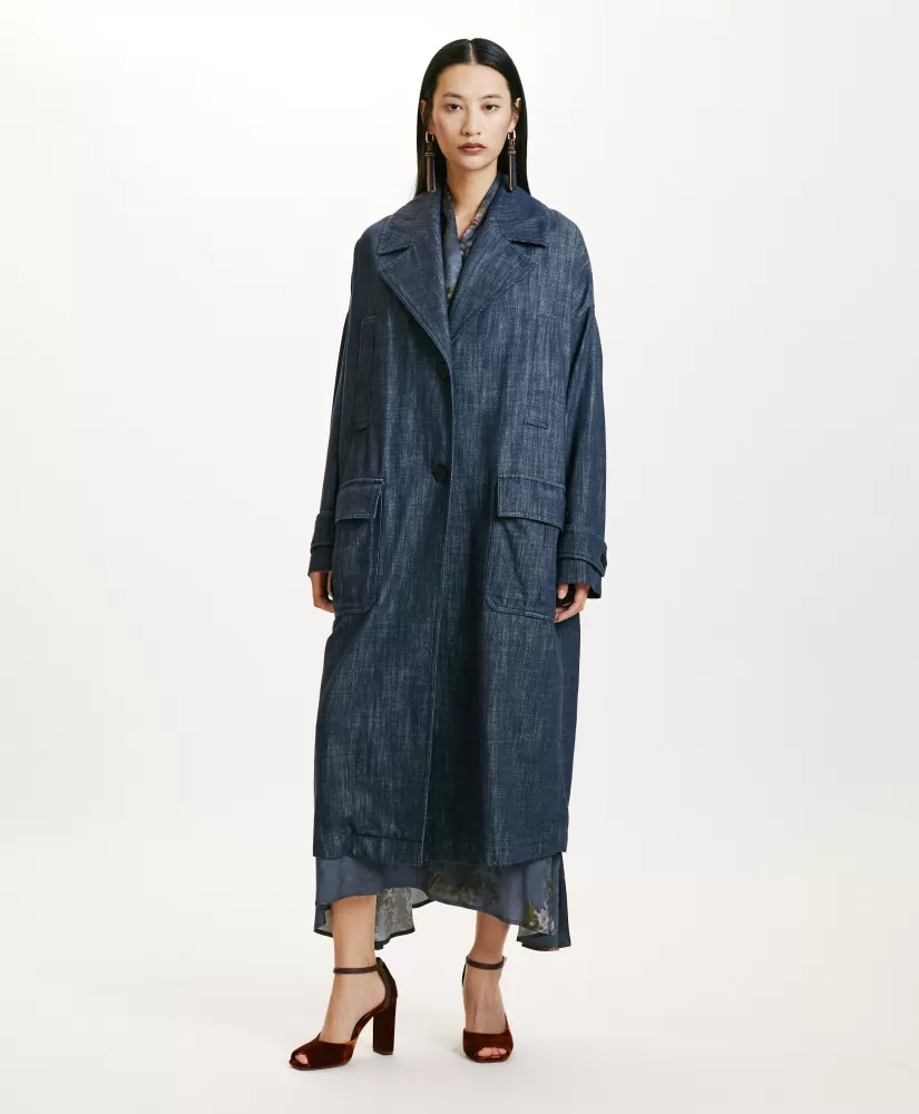 CAPPOTTO JUNKO IN DENIM COLOR FERMO-BLU JEANS-Momoni Flash Sale