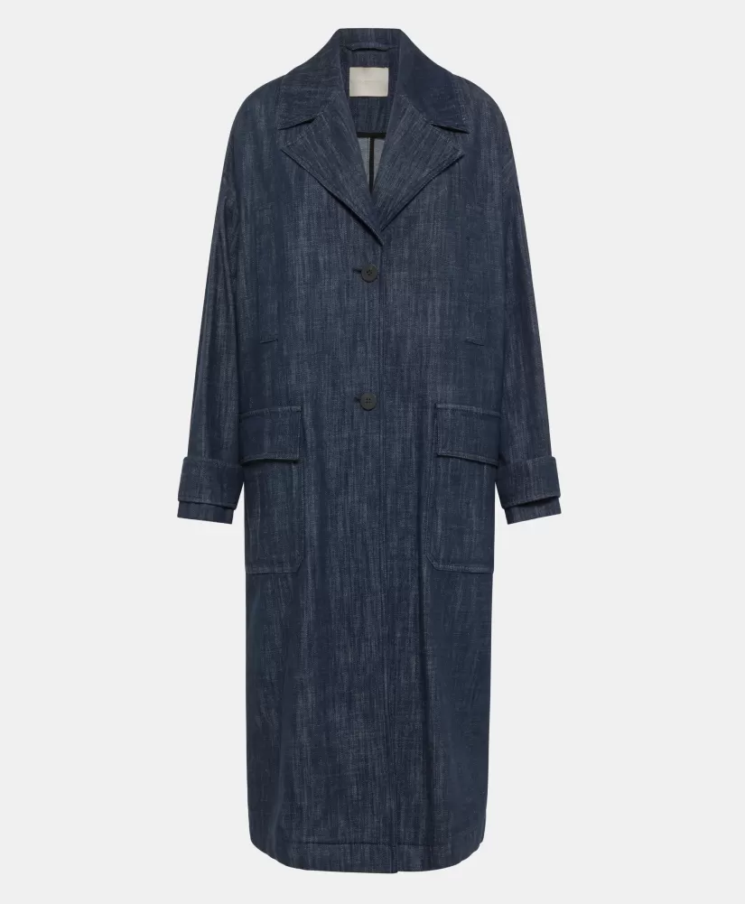 CAPPOTTO JUNKO IN DENIM COLOR FERMO-BLU JEANS-Momoni Flash Sale