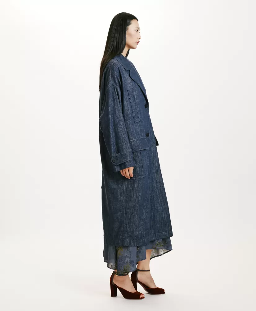 CAPPOTTO JUNKO IN DENIM COLOR FERMO-BLU JEANS-Momoni Flash Sale