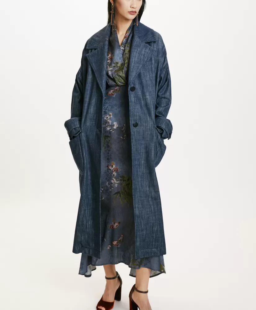 CAPPOTTO JUNKO IN DENIM COLOR FERMO-BLU JEANS-Momoni Flash Sale