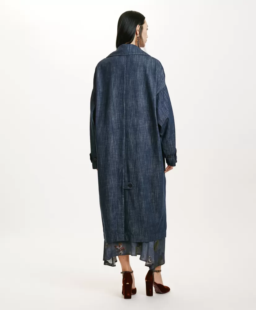 CAPPOTTO JUNKO IN DENIM COLOR FERMO-BLU JEANS-Momoni Flash Sale