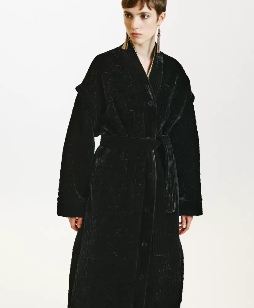 CAPPOTTO KISO IN VELLUTO MISTO SETA TRAPUNTATO--Momoni Hot
