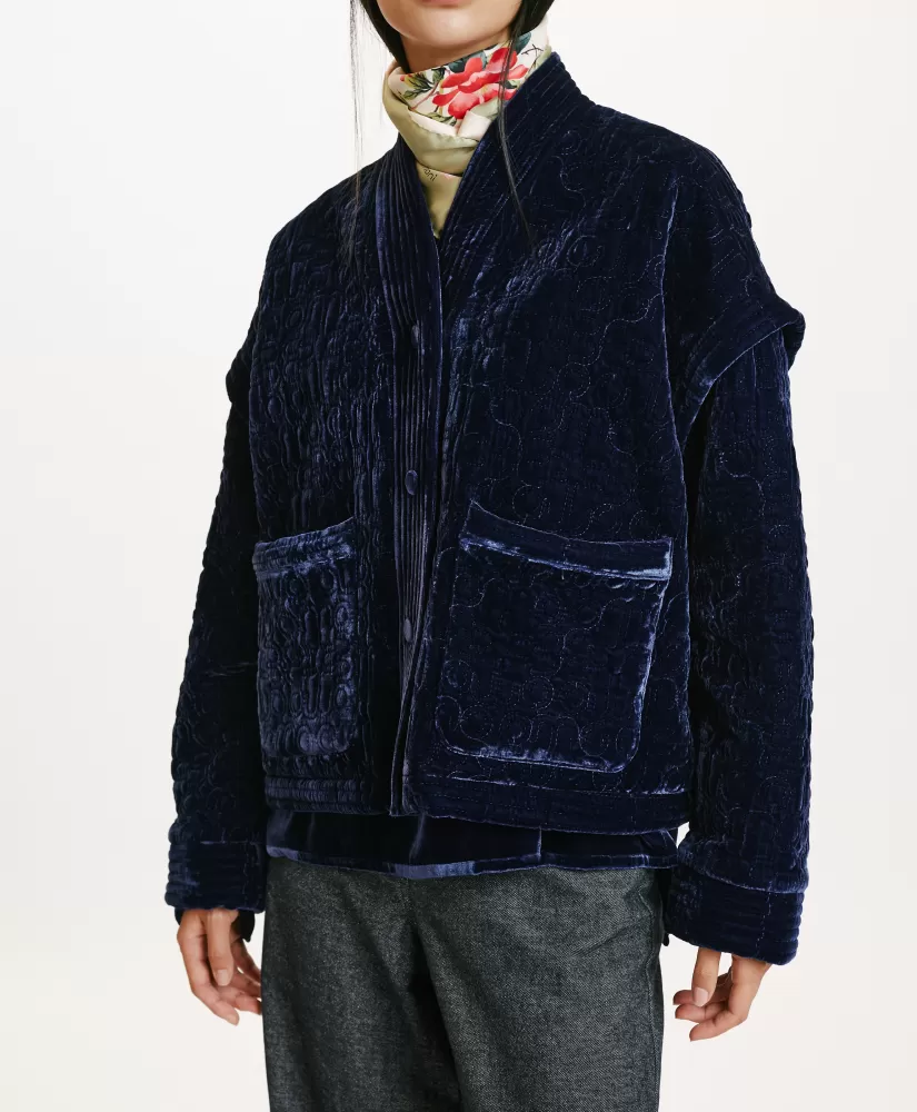 CAPPOTTO KUMA IN VELLUTO MISTO SETA TRAPUNTATO--Momoni Online