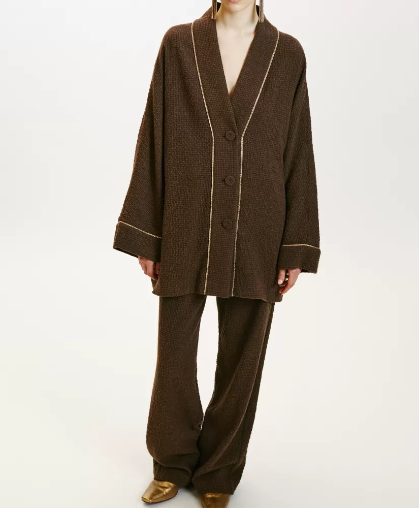 CAPPOTTO TARA IN PIED DE POULE SEERSUCKER-CACAO MULTICOLORE-Momoni Outlet