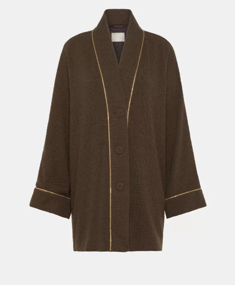 CAPPOTTO TARA IN PIED DE POULE SEERSUCKER-CACAO MULTICOLORE-Momoni Outlet
