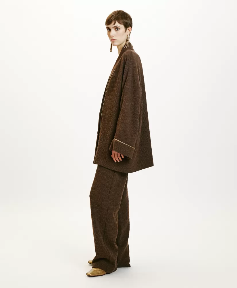 CAPPOTTO TARA IN PIED DE POULE SEERSUCKER-CACAO MULTICOLORE-Momoni Outlet