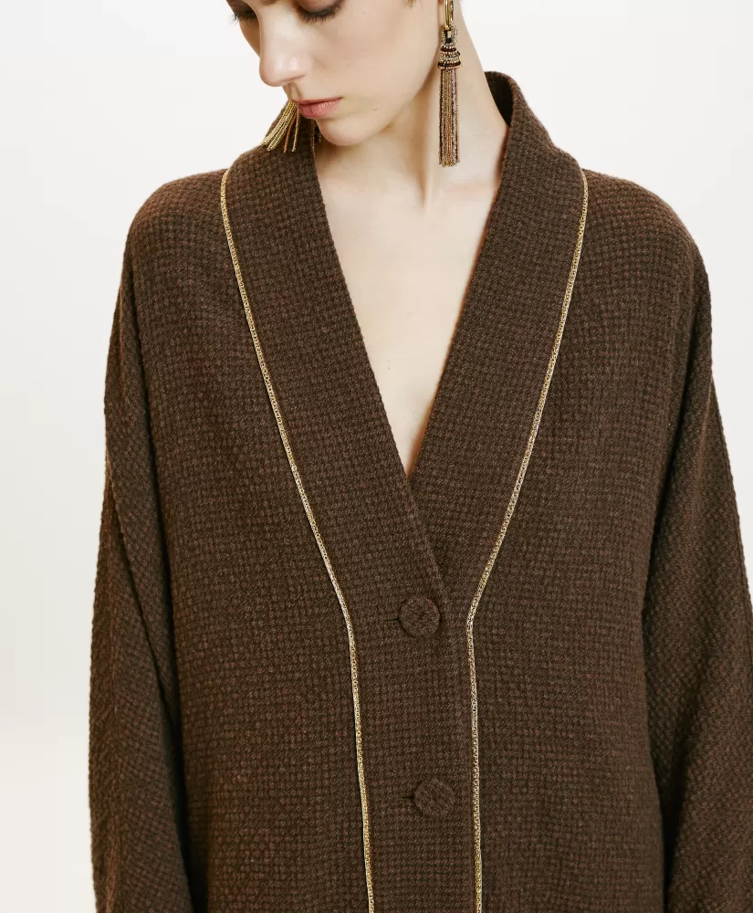 CAPPOTTO TARA IN PIED DE POULE SEERSUCKER-CACAO MULTICOLORE-Momoni Outlet