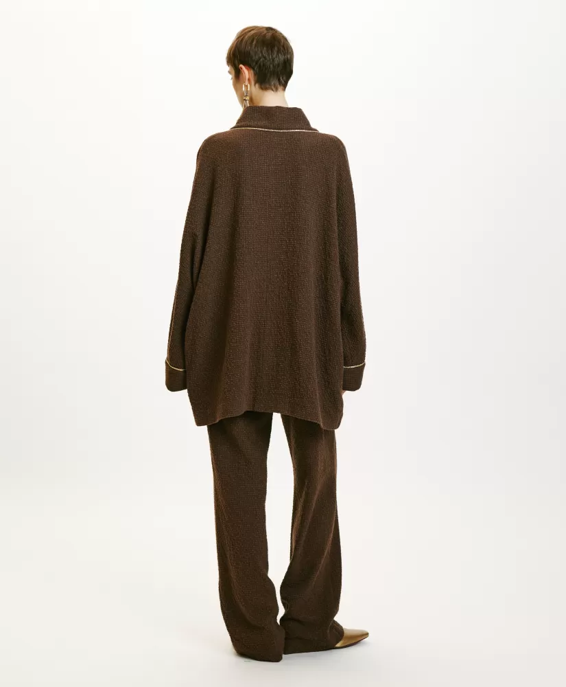 CAPPOTTO TARA IN PIED DE POULE SEERSUCKER-CACAO MULTICOLORE-Momoni Outlet