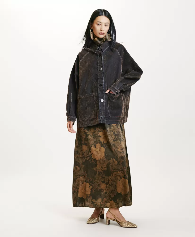 CAPPOTTO YAME' IN DENIM FLOCK-VERDE MILITARE-Momoni Fashion