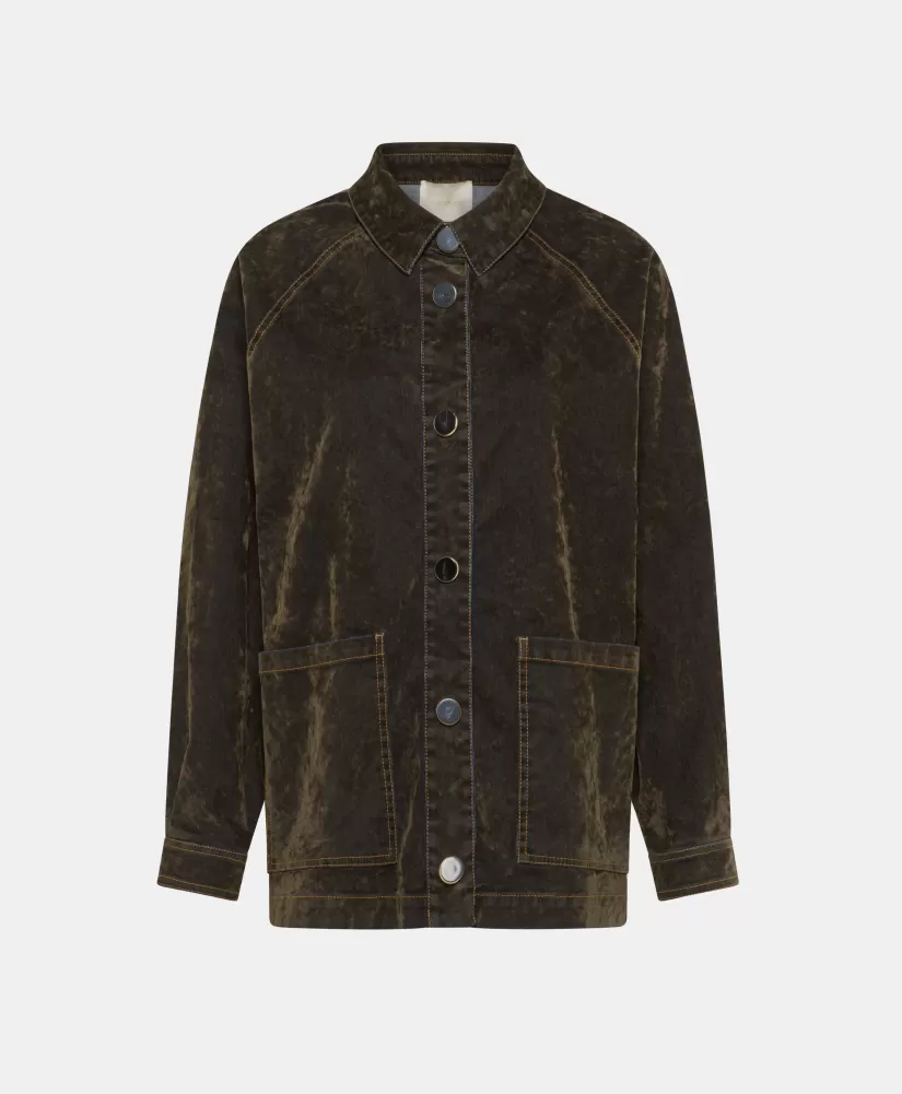 CAPPOTTO YAME' IN DENIM FLOCK-VERDE MILITARE-Momoni Fashion