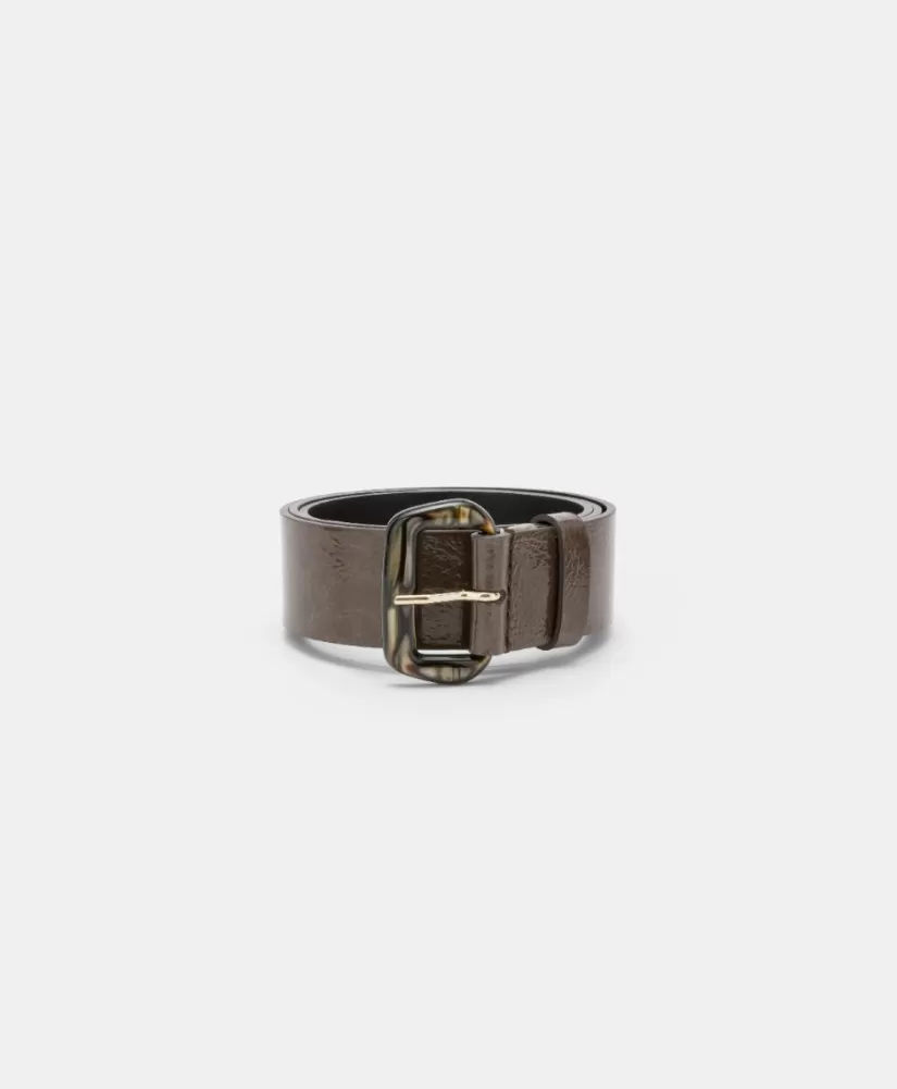 CINTURA ANPAN IN PELLE NAPLAK-MARRONE SCURO-Momoni Cheap