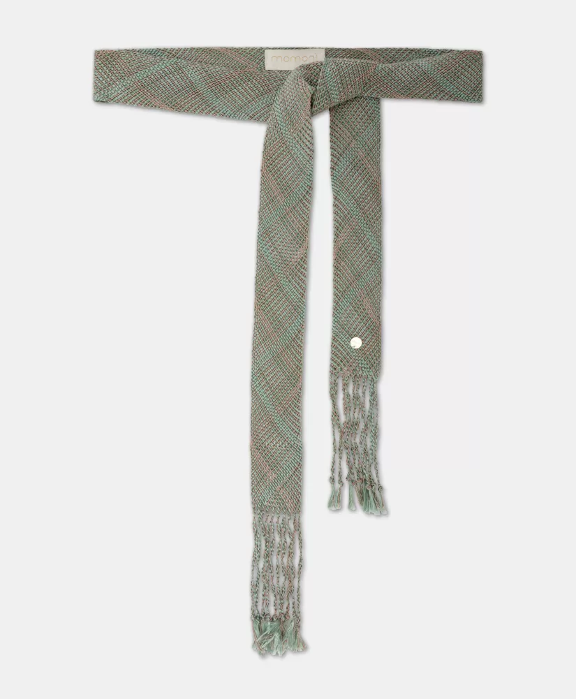 CINTURA KUNIE IN LUREX INTRECCIATO-VERDE ACQUA/RAME-Momoni Online