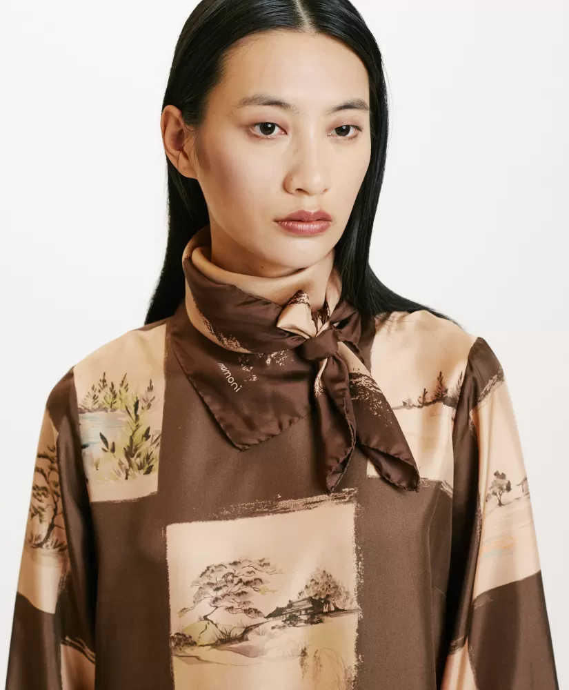 FOULARD NIPPONIA IN SETA-MULTICOLORE CACAO-Momoni Fashion