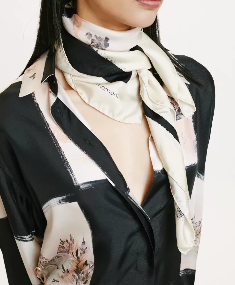 FOULARD NIPPONIA IN SETA-MULTICOLORE NERO-Momoni Store